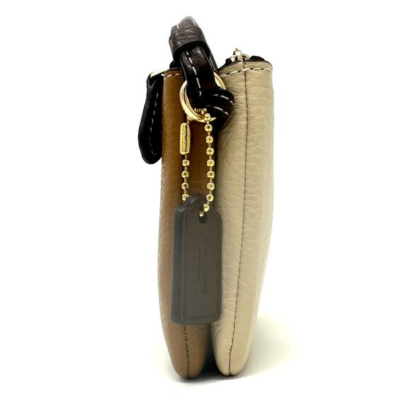 Coach Double Corner Zip Wristlet In Colorblock Ivory Light Saddle Leather 91622 - Picture 7 of 9